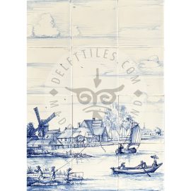 Dutch Landscape scene with boats 3×4 tiles (L12e)