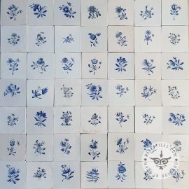 49 tiles – 18th Century Small Delft Blue Flowers