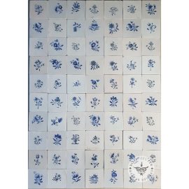 70 tiles – 18th Century Small Delft Blue Flowers