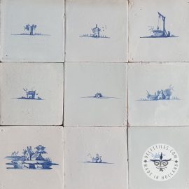 Small Delft Blue Landscape Tiles 17th and 18th century
