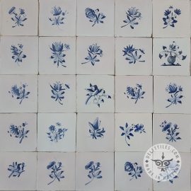 Small Delft Blue 18th century Flower Tiles