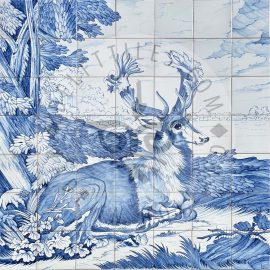 Red Deer tile panel blue 7×7 tiles (HW49a)
