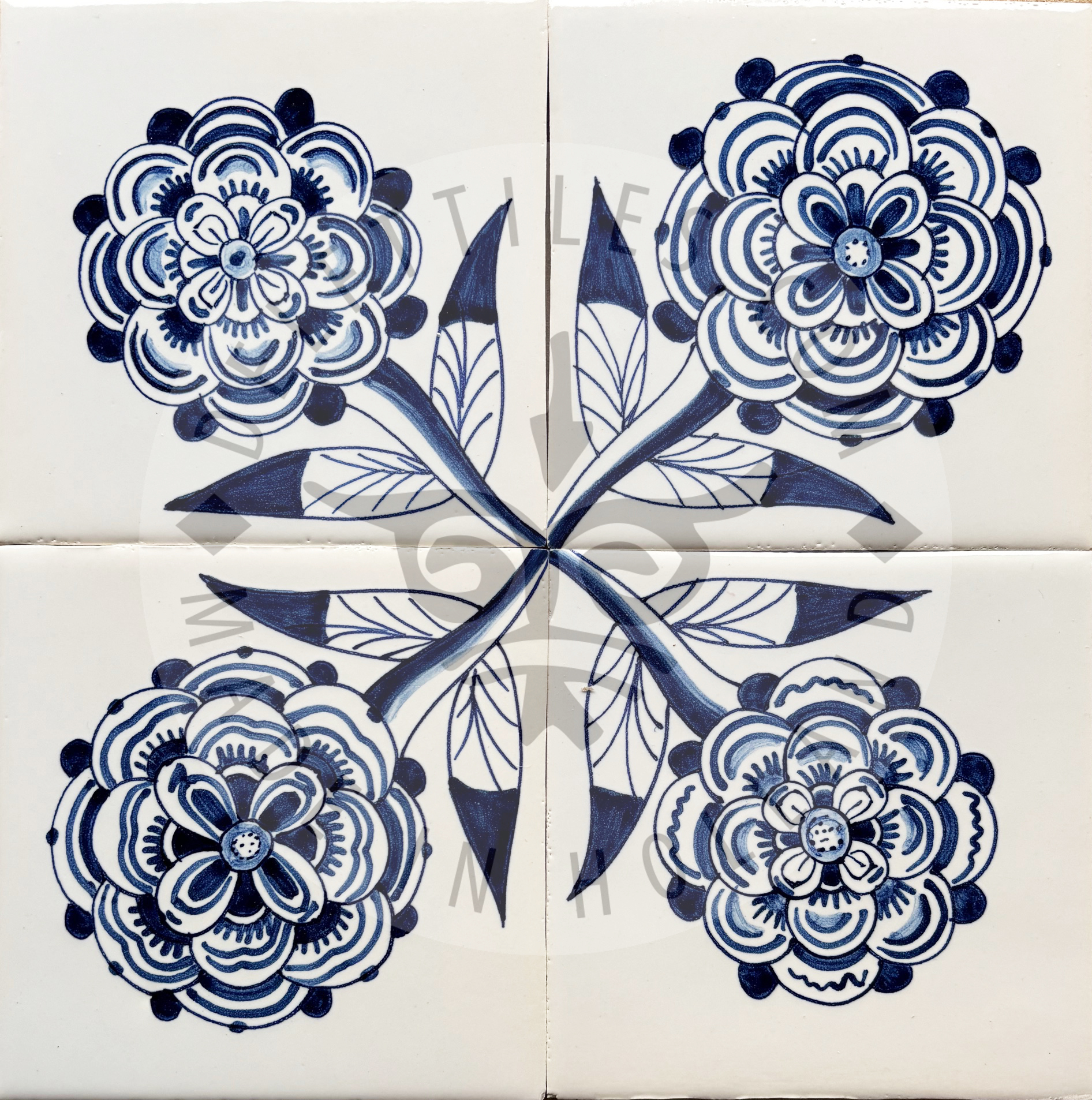 Flower Roset Rosettes with Stem in Sepia tile (RS_s) - Image 2