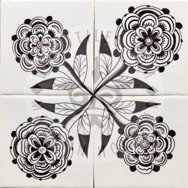 Flower Roset Rosettes with Stem in Sepia tile  (RS_s)