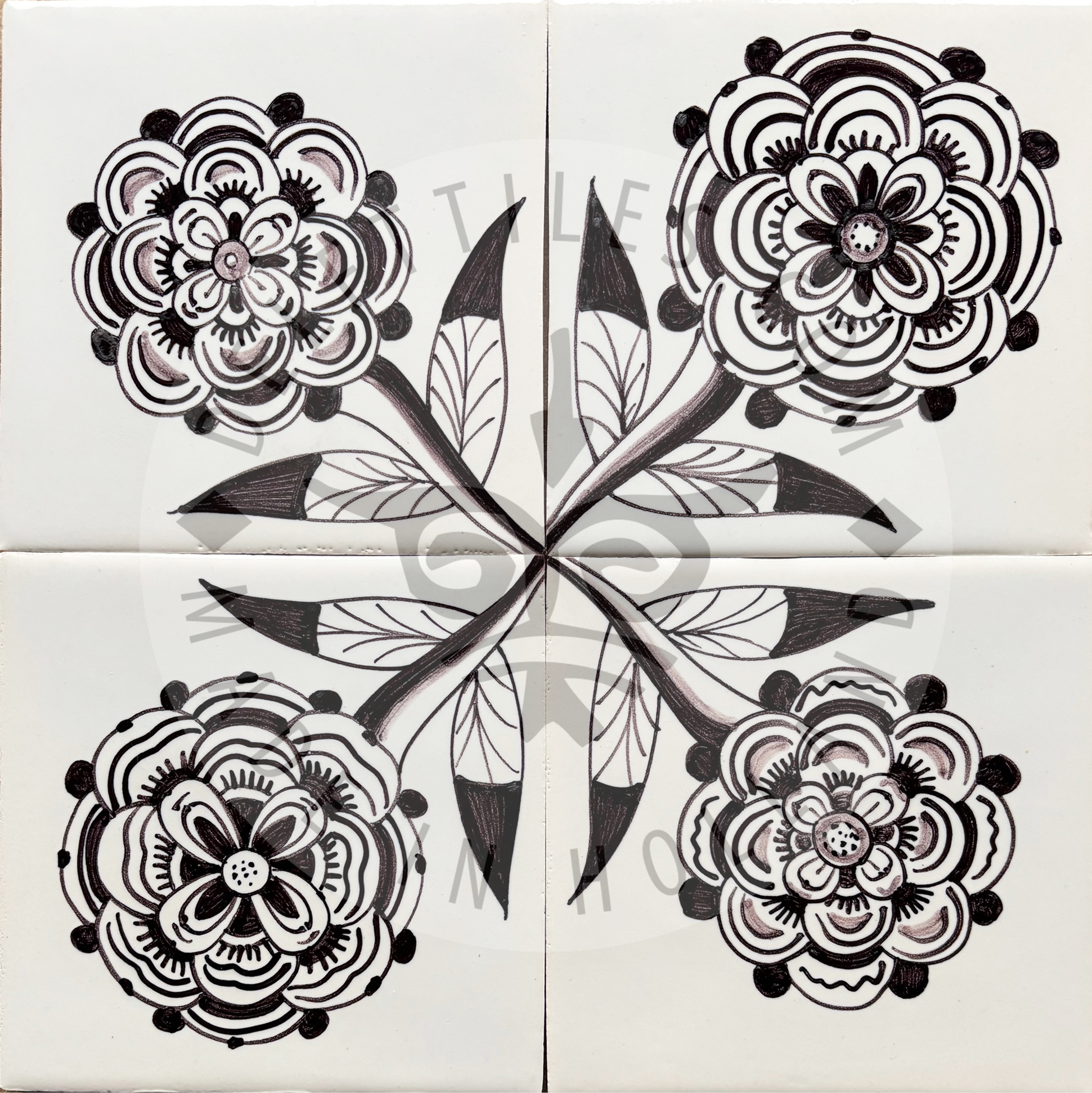Flower Roset Rosettes with Stem in Sepia tile (RS_s)