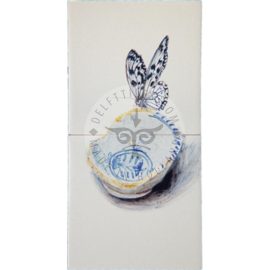 Butterfly on ceramic bowl 1×2 tiles (HM2a)